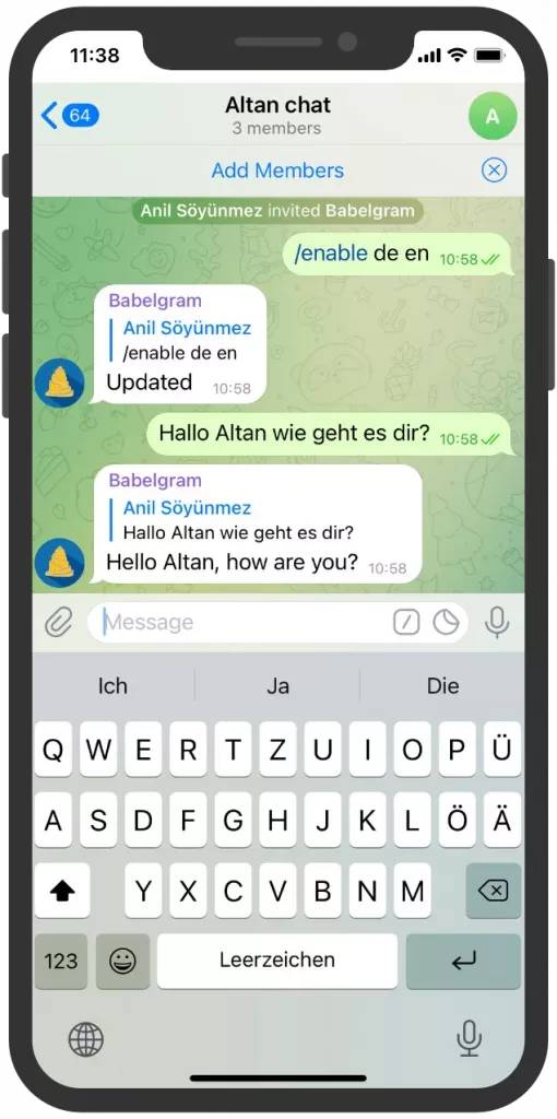 Babelgram translate text in telegram