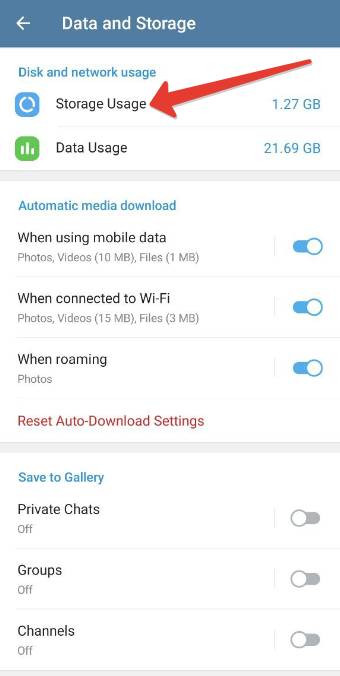 telegram storage usage