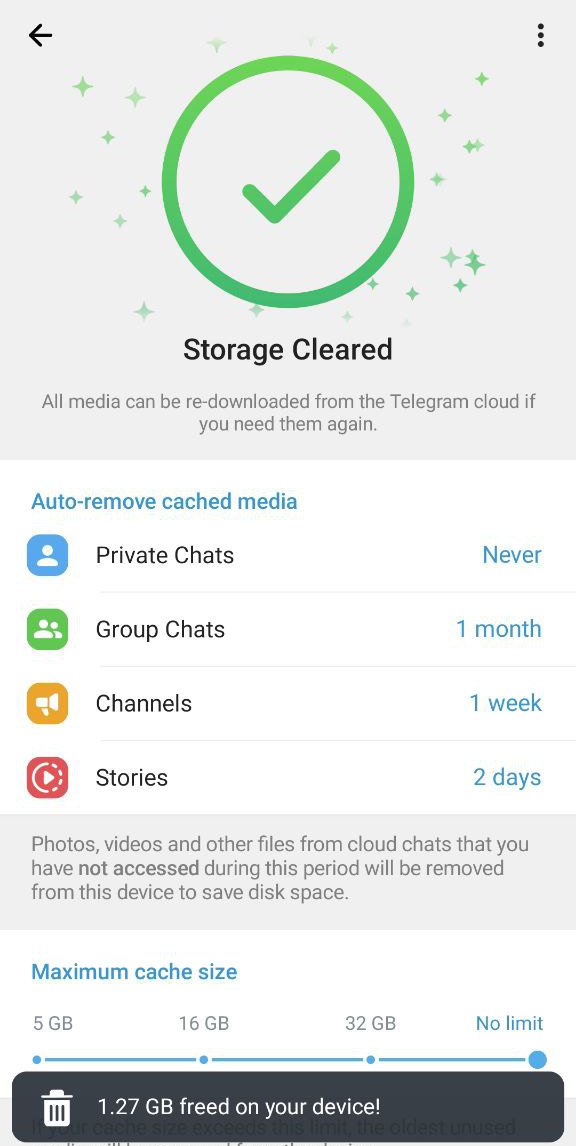 telegran cache cleared