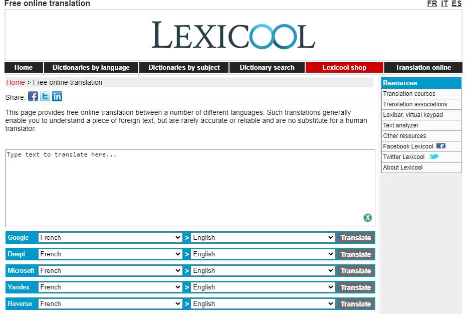 lexicool online translator