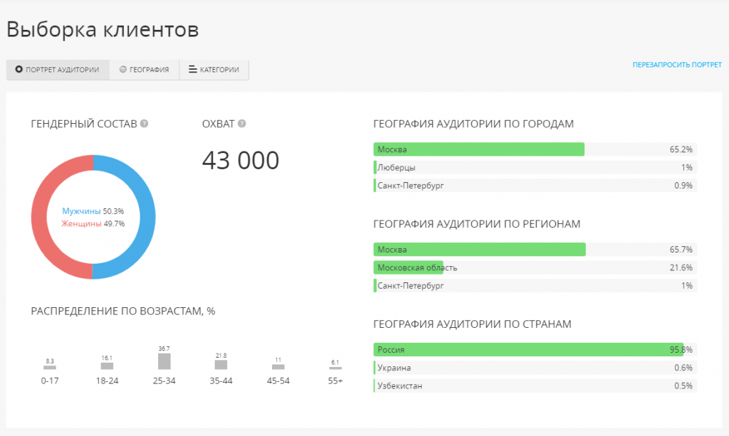 портрет аудитории инструмент Mytarget