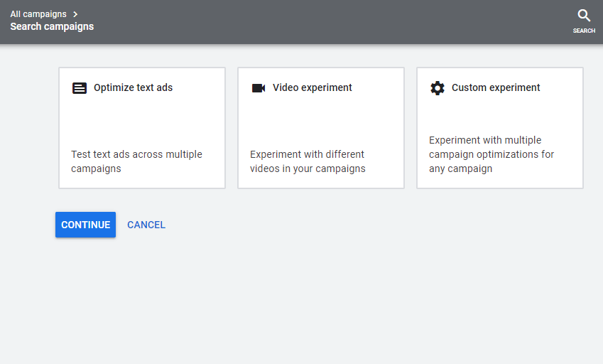 Google Ads новая страница экспериментов без проектов кампаний