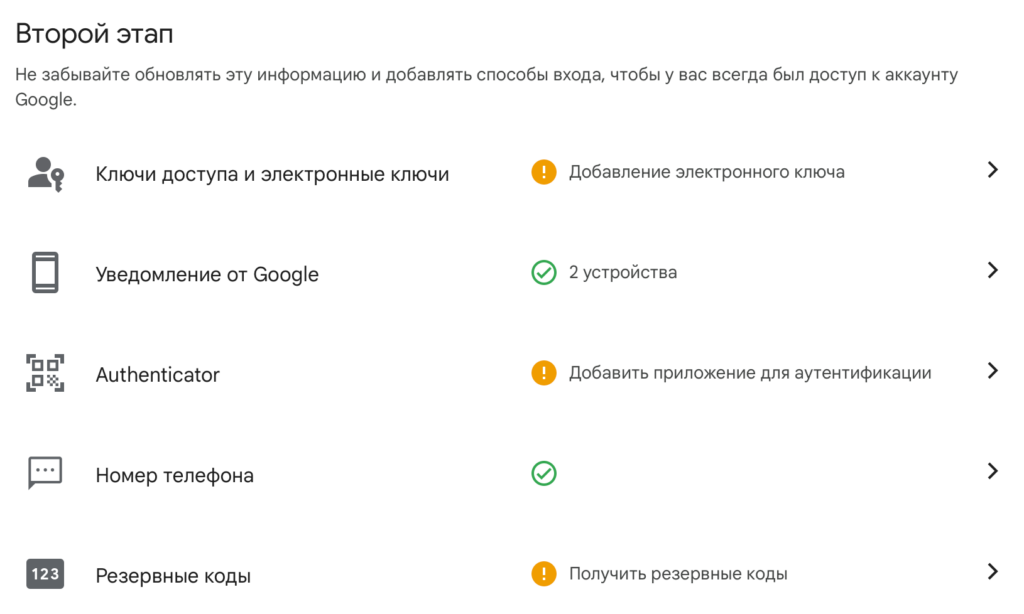 двухфакторная аутентификации гугл