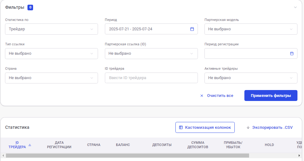 binolla partners фильтры