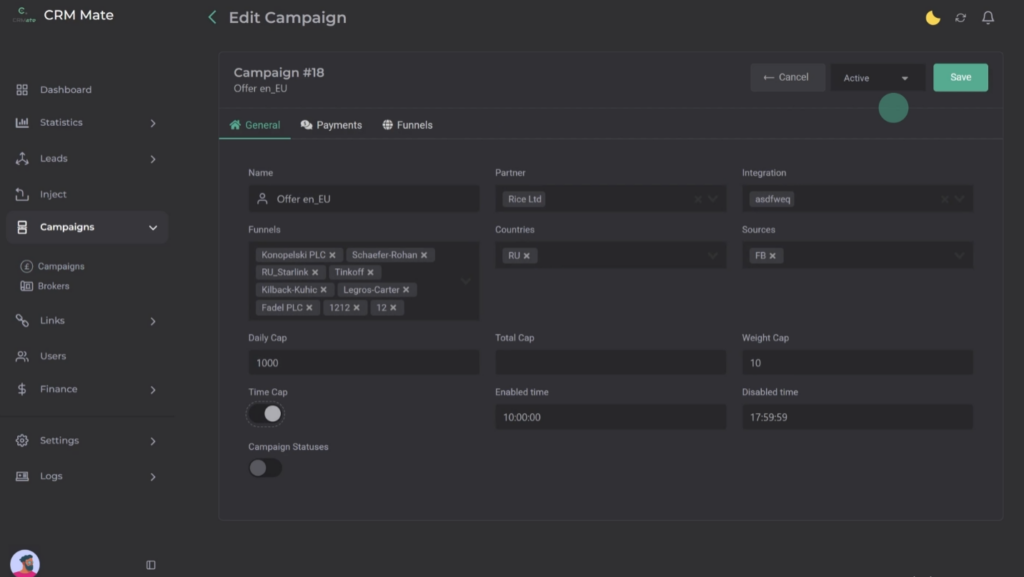 CRMate кампании
